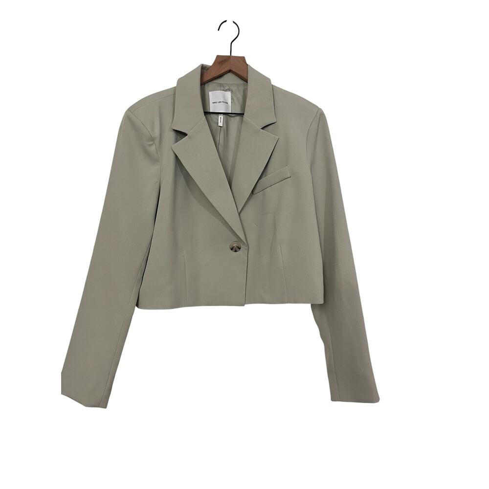 Avec Les Filles Womens Green Cropped One Button Blazer Size Large Career Preppy